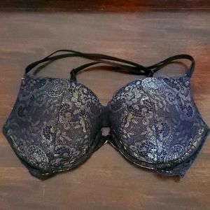 34D VS Very Sexy Push-up Black with Gold Lace overlay Bra